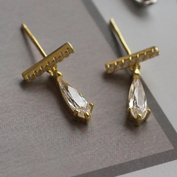 Josie Crystal Teardrop Dainty Gold Earrings - Picture 5 of 8